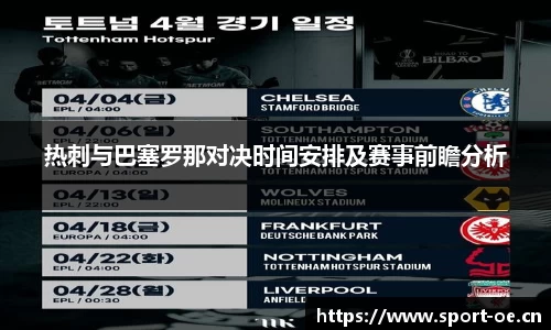 热刺与巴塞罗那对决时间安排及赛事前瞻分析